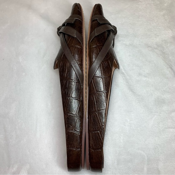 AD & Daughters Brown Croc-Embossed Leather Mules, Leather Soles and Lini… - Picture 7 of 15
